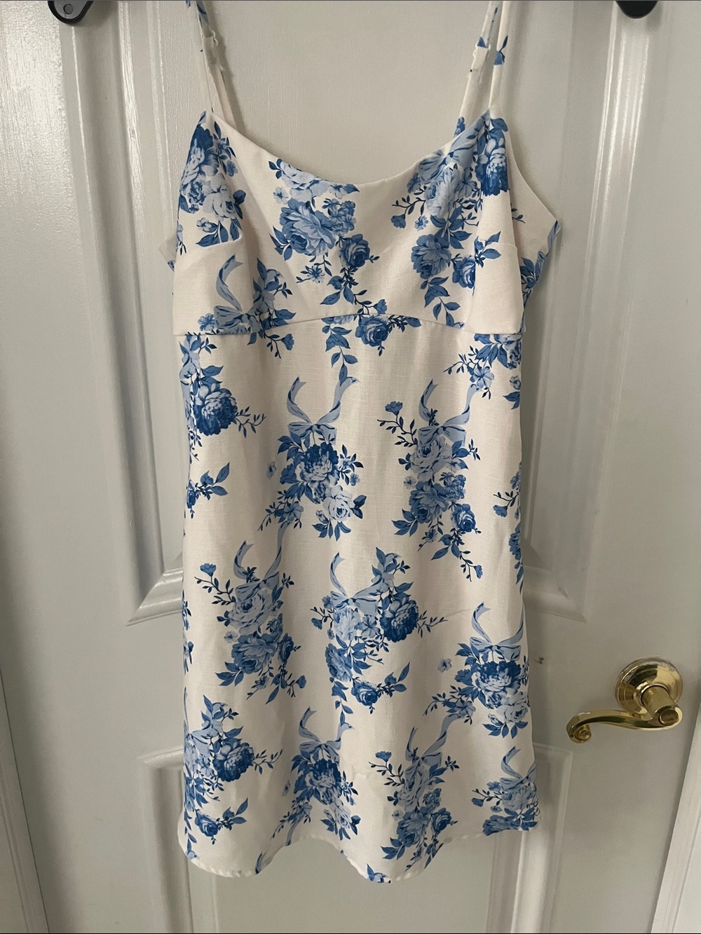 Altar'd State White Mini Dress with Blue Floral Pattern